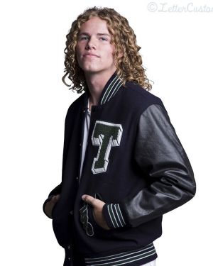 Black Leather & Dress Navy Wool Varsity Letter Jacket