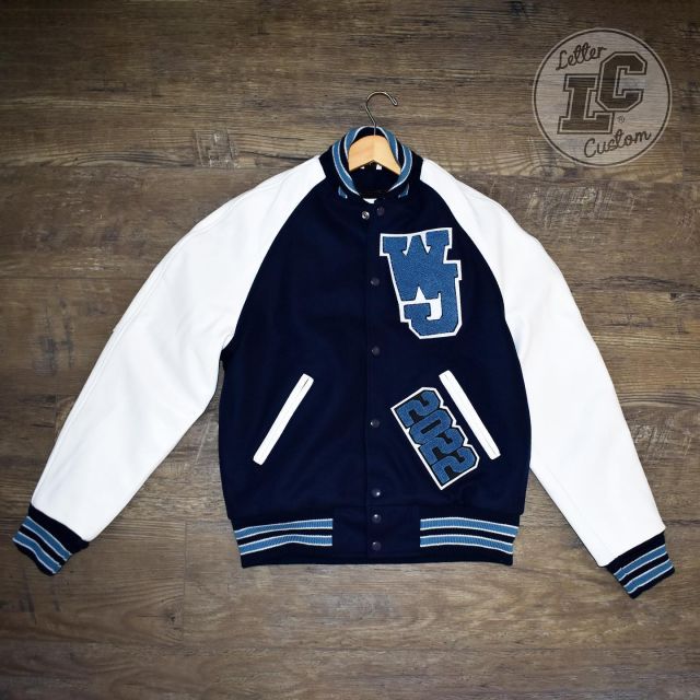 Jacketshop Jacket Royal Blue Wool White Leather Varsity Jacket